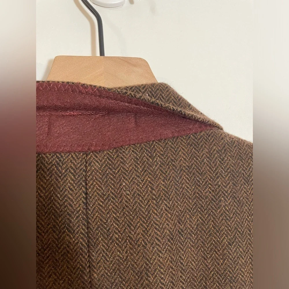 Lands End Wool Blend Brown Herringbone Suit Sport Coat Jacket Blazer Size 44R